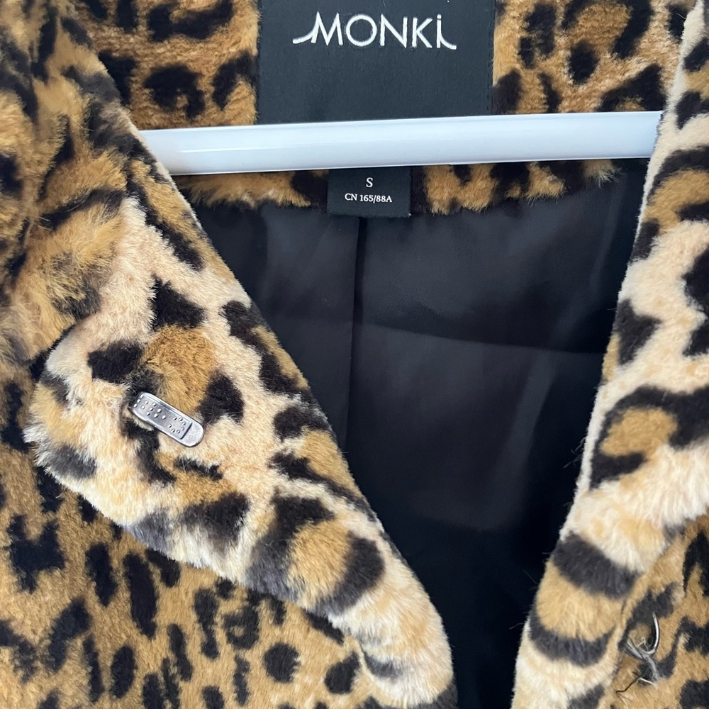 Monki Animal Print Faux Fur Jacket S - Picture 3 of 5